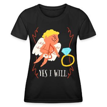 Marriage proposal Wedding Proposal Wedding Angel Saying - Women's Functional T-Shirt - black - Front - AI Model Female 172 light (172cm)