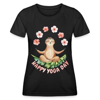 Yoga mit Sloth, lustiges Faultier und Blumen - Frauen Funktions-T-Shirt - Schwarz - Vorne - AI Model Female 172 light (172cm)