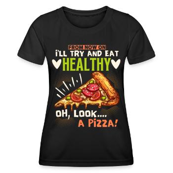 Fun pizza, healthy food, vegetarian pizza - Women's Functional T-Shirt - black - Front - AI Model Female 172 light (172cm)