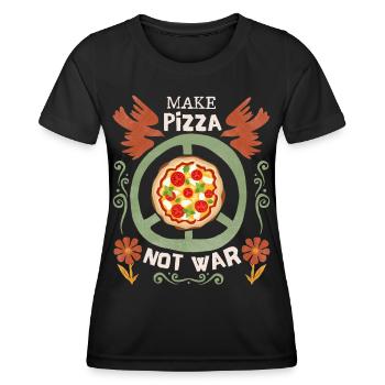 Friedenssymbol Friedenszeichen Pizza-Spruch No-War - Frauen Funktions-T-Shirt - Schwarz - Vorne - AI Model Female 172 light (172cm)