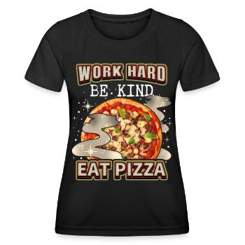 Funny pizza saying with Italian pizza - Women's Functional T-Shirt - black - Front - AI Model Female 172 light (172cm)