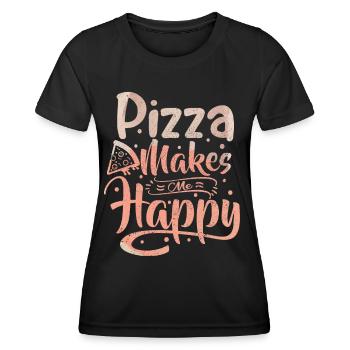 Pizza makes me happy, Typografie Spruch, Italien - Frauen Funktions-T-Shirt - Schwarz - Vorne - AI Model Female 172 light (172cm)