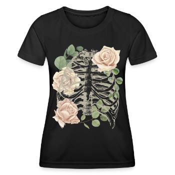 Vintage Skeleton with Roses, Gothic Revival - Women's Functional T-Shirt - black - Front - AI Model Female 172 light (172cm)