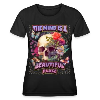 Skull Totenkopf Schädel mit Vintage Blumen, Spruch - Frauen Funktions-T-Shirt - Schwarz - Vorne - AI Model Female 172 light (172cm)