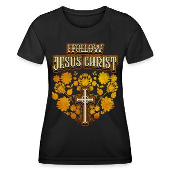 Jésus-Christ, art populaire vintage, croix, disant - T-shirt sport Femme - noir - Devant - AI Model Female 172 light (172cm)