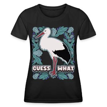 Stork, rattle stork motif, pregnant saying - Women's Functional T-Shirt - black - Front - AI Model Female 172 light (172cm)
