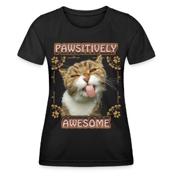 Le chat tire la langue, drôle de dicton, jeu de mots - T-shirt sport Femme - noir - Devant - AI Model Female 172 light (172cm)