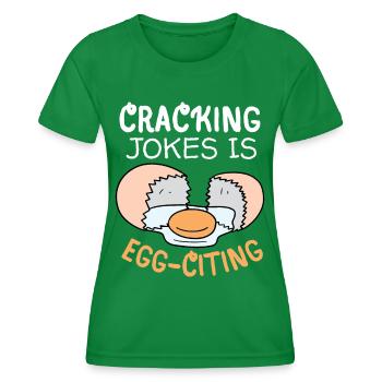 Egg, Eggs, Funny Saying, Pun Egg-citing Joke - Women's Functional T-Shirt - kelly green - Front - AI Model Female 172 dark (172cm)