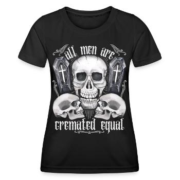 Trois crânes, drôle de dicton, jeu de mots, crématorium - T-shirt sport Femme - noir - Devant - AI Model Female 172 light (172cm)