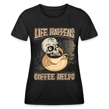 Coffee coffee drinker funny saying with skull - Women's Functional T-Shirt - black - Front - AI Model Female 172 light (172cm)