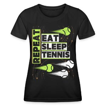 Eat-Sleep-Tennis lustiger Tennis-Spruch - Frauen Funktions-T-Shirt - Schwarz - Vorne - AI Model Female 172 light (172cm)