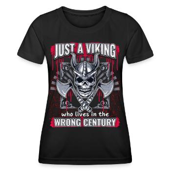 Wikinger Krieger, lustiger Spruch, Cartoon-Stil - Frauen Funktions-T-Shirt - Schwarz - Vorne - AI Model Female 172 light (172cm)