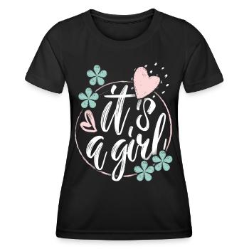 Bébé-fille, disant que c’est une fille, grossesse - T-shirt sport Femme - noir - Devant - AI Model Female 172 light (172cm)