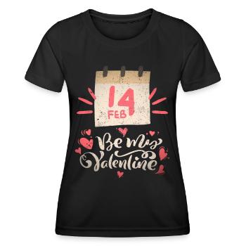 14 février Saint-Valentin Dicton, Be-my-Valentine - T-shirt sport Femme - noir - Devant - AI Model Female 172 light (172cm)