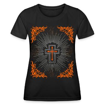 Kreuz Christi, Jesus Christus Barock Ornament - Frauen Funktions-T-Shirt - Schwarz - Vorne - AI Model Female 172 light (172cm)
