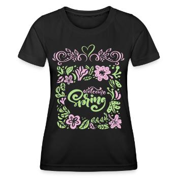 Printemps, Dire Bienvenue-Printemps, Typographie - T-shirt sport Femme - noir - Devant - AI Model Female 172 light (172cm)