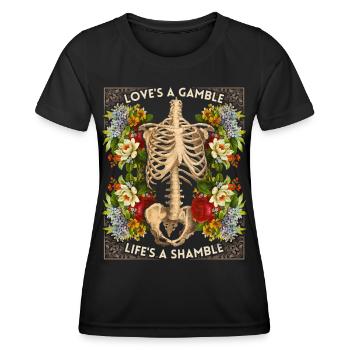Biker design skeleton vintage roses funny saying - Women's Functional T-Shirt - black - Front - AI Model Female 172 light (172cm)