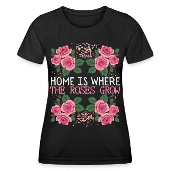 Vintage Roses, Roses Decor, Funny Saying - Women's Functional T-Shirt - black - Front - AI Model Female 172 light (172cm)
