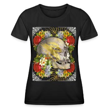 Skull skull skull with vintage roses - Women's Functional T-Shirt - black - Front - AI Model Female 172 light (172cm)
