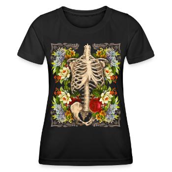 Skelett mit vintage-Rosen, Biker-Design - Frauen Funktions-T-Shirt - Schwarz - Vorne - AI Model Female 172 light (172cm)