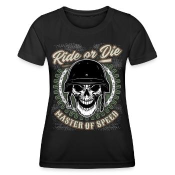 Skull biker skull with helmet, motorcyclist - Women's Functional T-Shirt - black - Front - AI Model Female 172 light (172cm)