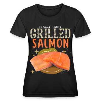Saumon, Saumon, Pavé de Saumon, Saumon grillé - T-shirt sport Femme - noir - Devant - AI Model Female 172 light (172cm)