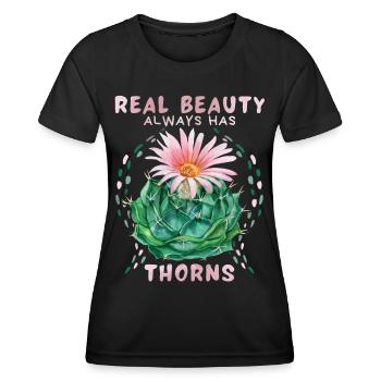 Cactus-Kaktus, lustiger Spruch mit Kaktusblüte - Frauen Funktions-T-Shirt - Schwarz - Vorne - AI Model Female 172 light (172cm)