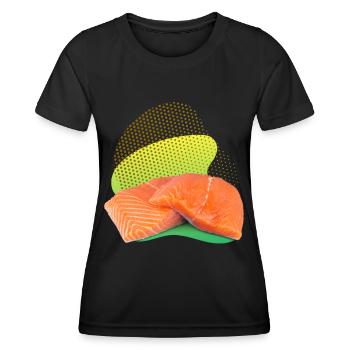 Saumon, Saumon, Steak de saumon, Saumon fumé - T-shirt sport Femme - noir - Devant - AI Model Female 172 light (172cm)