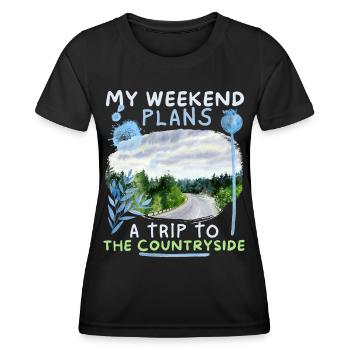 Excursion d’un week-end en voiture, camping, excursion à terre - T-shirt sport Femme - noir - Devant - AI Model Female 172 light (172cm)