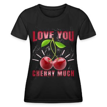 Heart Cherries Cherry Pun Love-you Valentine's Day - Women's Functional T-Shirt - black - Front - AI Model Female 172 light (172cm)