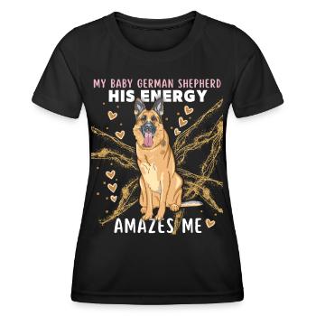 German Shepherd, pedigree dog funny saying - Women's Functional T-Shirt - black - Front - AI Model Female 172 light (172cm)