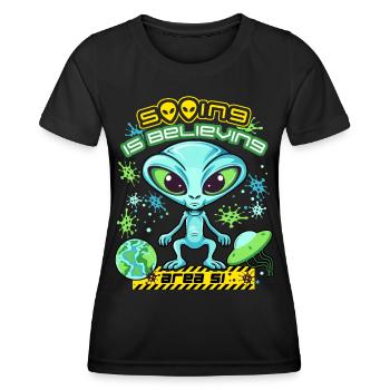 Area 51 Alien, Aliens Spruch, Raumschiff Planeten - Frauen Funktions-T-Shirt - Schwarz - Vorne - AI Model Female 172 light (172cm)