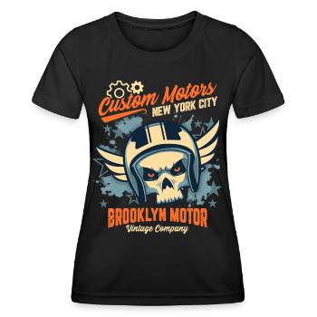 Motorcycle Skull, Biker Skull, Brooklyn Motor - Women's Functional T-Shirt - black - Front - AI Model Female 172 light (172cm)
