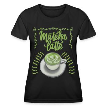 Matcha Latte Typografie, Tasse Matcha, Spruch - Frauen Funktions-T-Shirt - Schwarz - Vorne - AI Model Female 172 light (172cm)