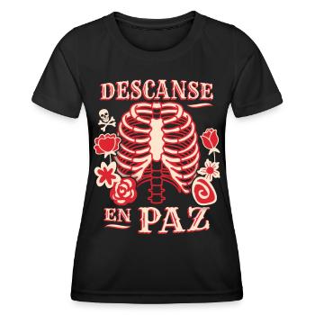 Skelett, Brustkorb, lustiger Spruch Rest-In-Peace - Frauen Funktions-T-Shirt - Schwarz - Vorne - AI Model Female 172 light (172cm)