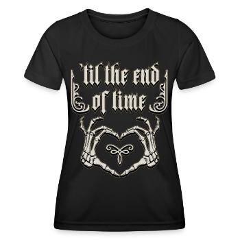 Gothic Liebe, Spruch mit Knochenhänden, Skelett - Frauen Funktions-T-Shirt - Schwarz - Vorne - AI Model Female 172 light (172cm)