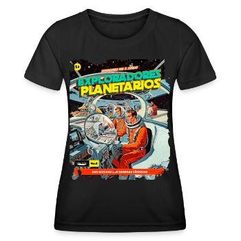 Comic, Comicstrip, 50er Jahre, Weltraum Abenteuer - Frauen Funktions-T-Shirt - Schwarz - Vorne - AI Model Female 172 light (172cm)