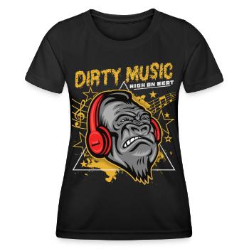 Funny Gorilla Monkey with Headphones, Dirty Music - Women's Functional T-Shirt - black - Front - AI Model Female 172 light (172cm)