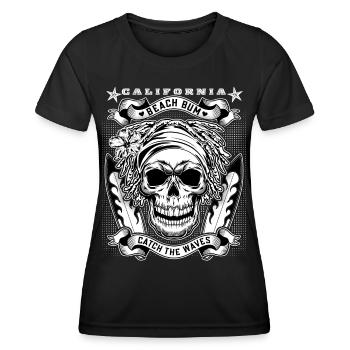 California Skull Surfer, Surfer avec une planche de surf - T-shirt sport Femme - noir - Devant - AI Model Female 172 light (172cm)