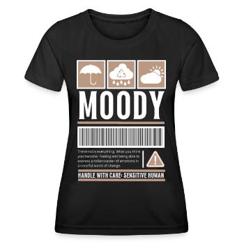 Streetwear Moody, Launenhaft Vintage Fashion Label - Frauen Funktions-T-Shirt - Schwarz - Vorne - AI Model Female 172 light (172cm)