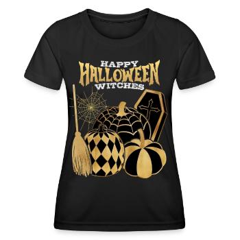 Halloween sorcière d’or, citrouilles cercueil drôle disant - T-shirt sport Femme - noir - Devant - AI Model Female 172 light (172cm)