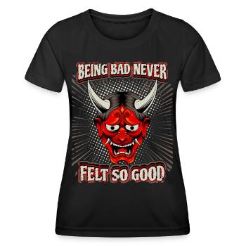 Funny Devil Saying, Devil's Mask, Comic Style - Women's Functional T-Shirt - black - Front - AI Model Female 172 light (172cm)