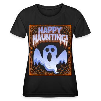 Funny Ghost, Saying with Cobwebs, Spider, Pun - Women's Functional T-Shirt - black - Front - AI Model Female 172 light (172cm)