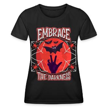 Lune de l’horreur avec une chauve-souris et une main de zombie, disant - T-shirt sport Femme - noir - Devant - AI Model Female 172 light (172cm)