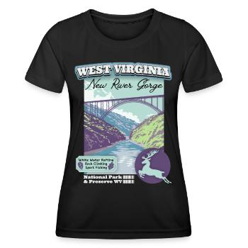 West Virginia Vintage, New River Gorge, WPA Poster - Women's Functional T-Shirt - black - Front - AI Model Female 172 light (172cm)