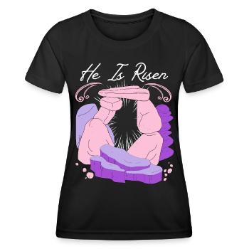 Jesus Christus Wiederauferstehung Ostern Spruch - Frauen Funktions-T-Shirt - Schwarz - Vorne - AI Model Female 172 light (172cm)