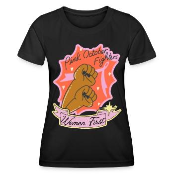 Pink October Fighters, Women's Fight, Pink Bow - Women's Functional T-Shirt - black - Front - AI Model Female 172 light (172cm)