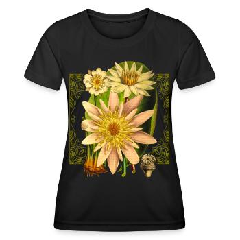 Jugendstil Seerose Vintage Lotusblüte Illustration - Frauen Funktions-T-Shirt - Schwarz - Vorne - AI Model Female 172 light (172cm)