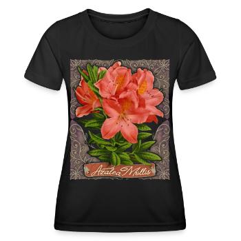 Azalee, Azalea Mollis, Vintage botanische Blumen - Frauen Funktions-T-Shirt - Schwarz - Vorne - AI Model Female 172 light (172cm)