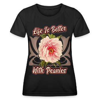 Vintage Pfingstrose botanische Illustration Spruch - Frauen Funktions-T-Shirt - Schwarz - Vorne - AI Model Female 172 light (172cm)